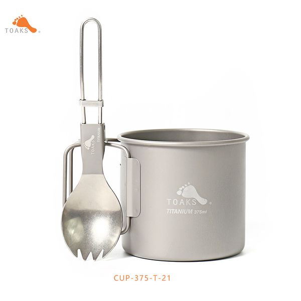 Camp Kitchen TOAKS CUP 375 T 21 Équipement de camping en plein air pur Spork pliable Randonnée Pique-nique Ménage Dualable Utilisation 375ml Mug 230909