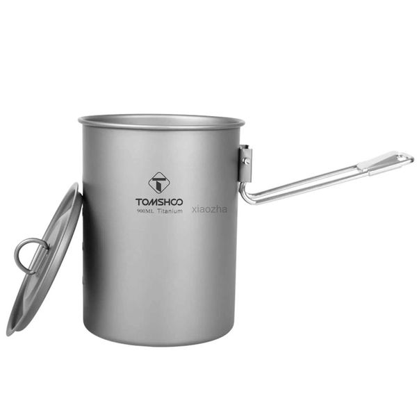 Campamento Cocina Tomshoo 900 ml Olla de titanio con tapa Mango plegable Utensilios de cocina portátiles Camping al aire libre Senderismo Picnic Agua Arroz Comida Tazón Taza Botella 240329