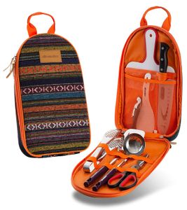 Ensemble de voyage pour organisateur d'ustensiles de cuisine de camp - Kit de voyage portable pour ustensiles de cuisine de camping pour barbecue de 8 pièces avec étui résistant à l'eau