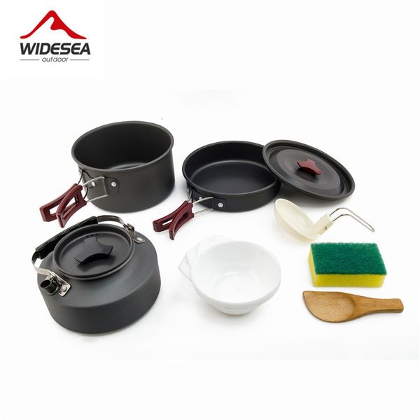 Camp Kitchen Widesea Camping Ustensiles de cuisine Pot extérieur Vaisselle Kit Eau de cuisson Bouilloire Pan Voyage Couverts Ustensiles Randonnée Pique-nique Équipement 230210