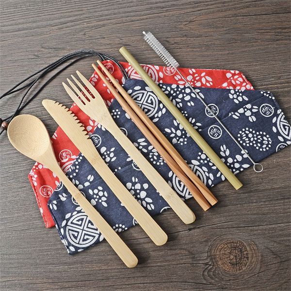 Camp École Baguettes Étudiant Couverts Pratique Paille Portable Vaisselle 7 Pièce Ensemble Fourchette En Bambou À L'extérieur Vente Chaude 6 9ym F2