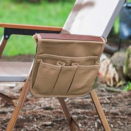 Silla para acampar bolso de almacenamiento de reposabrazos lienzo plegable organizador de bolsillo de bolsillo lateral para acampar al aire libre bolsa de pesca de picnic