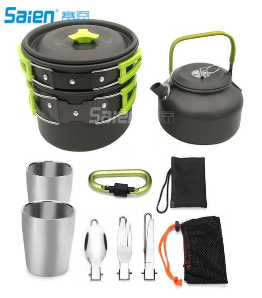 Kit d'ustensiles de cuisine de Camping, casseroles de Camping, ensemble de cuisine Portable pour avec théière, ensemble de casseroles, mousqueton, batterie de cuisine de Camping, poêle avec tasse à thé et à café8747941