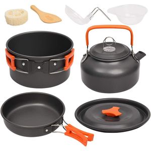 Camping Cookware Kit Outdoor Aluminum Cooking Set Water Kettle Pan Pot Travelling Hiking Picnic BBQ Tableware Equipment FT136262I