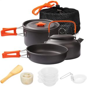 Kampeerpannenset Outdoor kookset Aluminium uitrusting Pot Reizen Servies Keuken Wandelen Picknick BBQ 240306