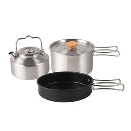 Kit d'ustensiles de cuisine de Camping, équipement léger en acier inoxydable pour l'extérieur, cuisine pour voyage, Trekking, fournitures de randonnée, 240223