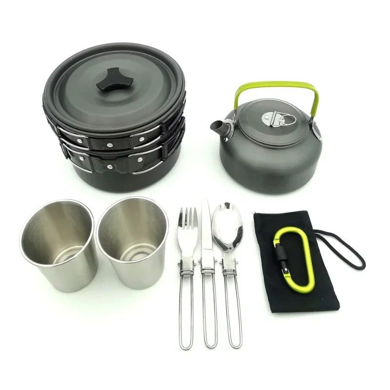 Camping Cookware Set Aluminum Non-Stick Portable Outdoor Cutlery Kettle Pot Cookware Cooking Pot Bowls for Hiking BBQ Picnic