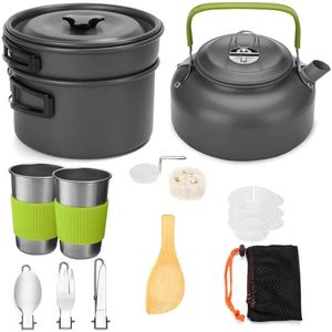 Campingpannenset Outdoor Pot Cup Serviesset Koken Waterkoker Pan Reizen Bestek Gebruiksvoorwerpen Wandelen Picknickuitrusting 240306