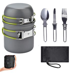 Camping kookgerei set draagbaar wandelpicknick kookgerei mini pot vouwbare lepel mes mes sets camping servies pot pan 1-2Persons outdoor reisbenodigdheden yg1229