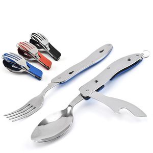 Utensilios de cubiertos para acampar, juego combinado portátil desmontable de acero inoxidable con cuchara, tenedor y cuchillo para Picnic, viaje, Camping, vajilla