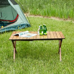 Table pliante d'extérieur de camping, table rectangulaire enroulable en aluminium léger pour pique-niques en plein air, plage, jardin, barbecue, fête, patio