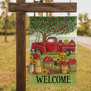 Bandera de jardín para acampada, banderas para el patio, bienvenida al otoño, campistas felices, banderas de bienvenida para el patio de la playa, pancarta de lino, material P223