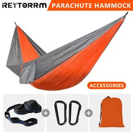 Campinghangmat Voor Single 220x100cm Buiten Jagen Survival Draagbaar Tuin Yard Patio Vrije tijd Parachute Hangmat Schommel Reizen 240222