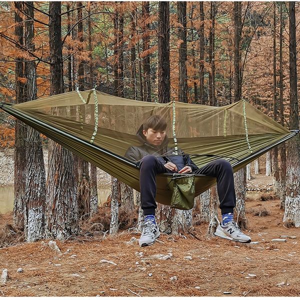 Camping Hamac Moustiquaire Portable Balançoires Extérieures Trucs Haute Résistance Parachute Tissu Lit Suspendu Chasse Dormir Balançoire 260 * 140CM