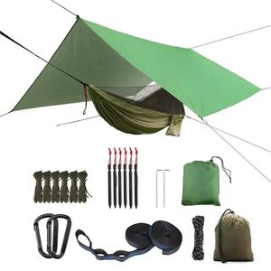 Hamaca para acampar con red de insectos y lápiz de lluvia de lluvia18x118in Tienda de hamaca impermeable y protección UV para al aire libre en el interior 240417