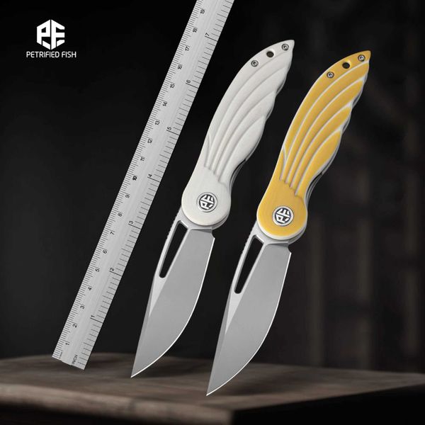 Cuchillos de caza para acampar Pescado fósil E06 Pequeño cuchillo plegable 14 c2 8N Hoja de acero Herramienta multifunción Mango G10 Cuchillo portátil para acampar al aire libre EDC Herramientas de mano 240315