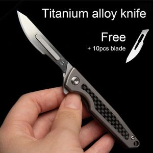 Camping Hunting Couteaux Mini Clip de couteau pliant Titane Titane Aluminium Edc Hait Houstor Outdoor Portable Open d'autodéfense Scalpel Box Cutter 240312