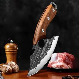 Cuchillos de caza de campamento nuevos cortadores de carne de carne forjada con cuchillo de hueso al aire libre.