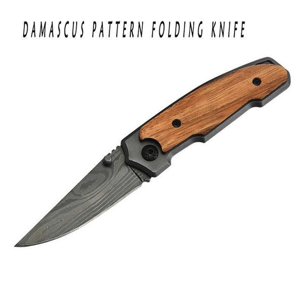 Couteaux de chasse de camping Nouveau couteau pliant extérieur motif Damas camping auto-défense alpinisme couteau à fruits polyvalent portable P230506