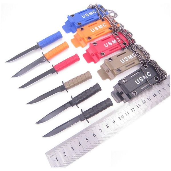 Couteaux de chasse de camping Paquet de randonnée portable Collier ouvert Survive Opener Edc Pocket Self Blade Couteau à fruits Camp Chasse en plein air Défense DH3Z2