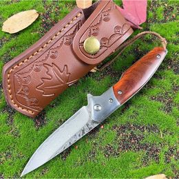 Camping Hunting Knives Oferta Especial A6713 Alta calidad por cuchillo plegable Damasco Blaza de acero Mango de palo de palo de madera Rodamiento rápido OT1UB