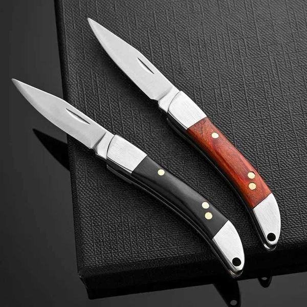 Cuchillos de caza de campamento mango de madera de acero inoxidable Mini bolsillo de bolsillo cuchillo plegable herramienta edc para acampar al aire libre supervivencia de cuchillo práctico pelado Q240522