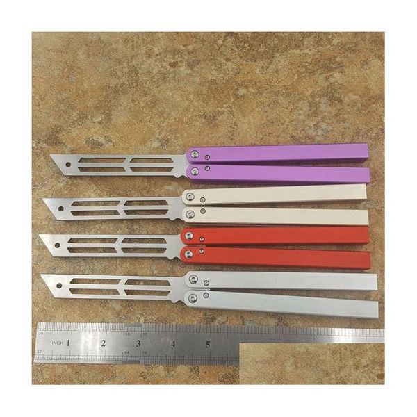 Cuchillos de caza para acampar The One Balisong Triton Trainer Butterfly Training Knife No Sharp Sistema de buje de mango de aluminio Bm Squid Nau Dhkfe