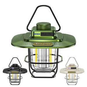 Campinglamp USB Oplaadbare lantaarn Draagbaar thuis Licht vissen Wandelen Tent dimmen Lantaarns High Power Outdoor Zaklampverlichting Noodhandlamp Zaklamp