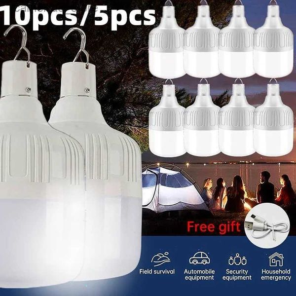 Camping Lantern 1-10pcs USB rechargeable LED lumières de secours en plein air lanternes portables lampe de secours ampoule batterie lanterne BBQ Camping lumière Q231116