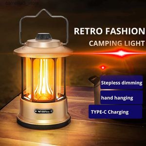 Campinglantaarn 1000W helderste vintage metalen hangende lantaarns Warm licht Led-campinglantaarn Oplaadbaar lichtgewicht tentlicht voor buiten Q231116