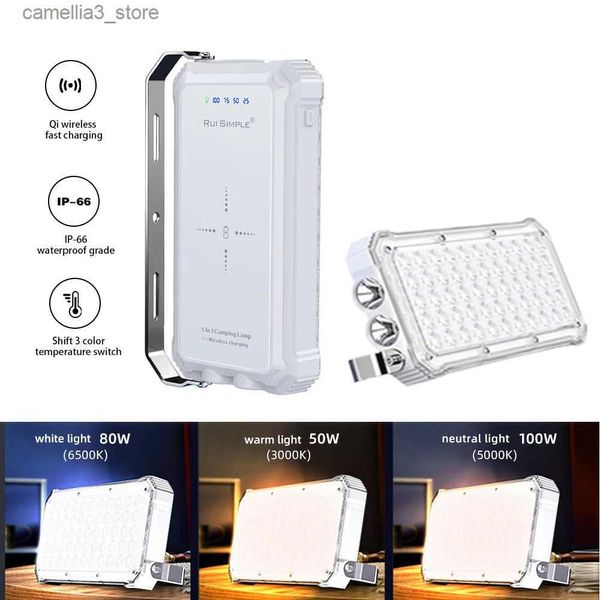 Linterna para acampar 100W Tienda de campaña al aire libre Luz LED 20000mAh Teléfono multifuncional Banco de energía inalámbrico Impermeable IP66 Linterna Emergencia Q231116