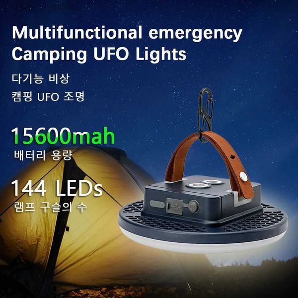 Linterna de camping 15600mah UFO al aire libre portátil de alta potencia recargable tienda de campaña linterna pesca luces LED jardín lámparas colgantes linterna YQ231205