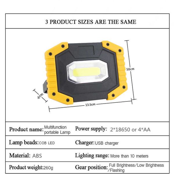 Lanterne de camping 20W COB lampe de travail LED lanterne portable étanche 3 modes projecteur portable d'urgence projecteur rechargeable pour camping lumière W0331