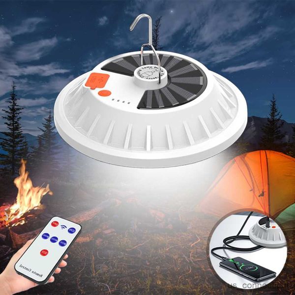 Linterna para acampar Linterna para acampar Lámpara LED recargable portátil con control remoto Iluminación exterior Carga USB solar Luz de emergencia R230612