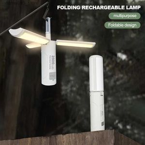Lanterne de camping Lanterne de camping pliable Banque d'alimentation portable Éclairage extérieur Lampe de poche Tente Lumière LED Lampes d'équipement d'urgence rechargeables Q231116