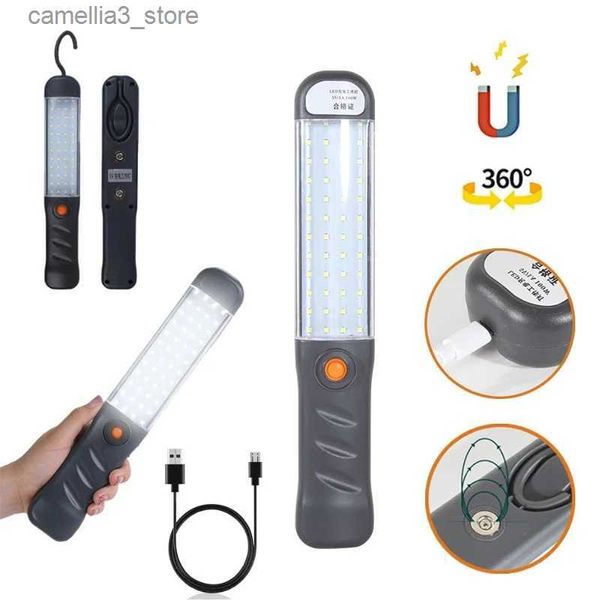 Linterna de camping LED COB Luz de trabajo Linterna de camping fuerte Reflector de mano Linterna recargable USB con gancho magnético Taller Reparación Luz Q231116