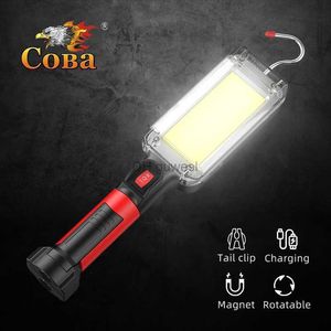 Lanterne de Camping Led lampe de travail COB projecteur 8000LM lampe Rechargeable utilisation 2*18650 batterie Led Portable lumière magnétique crochet pince étanche YQ240124