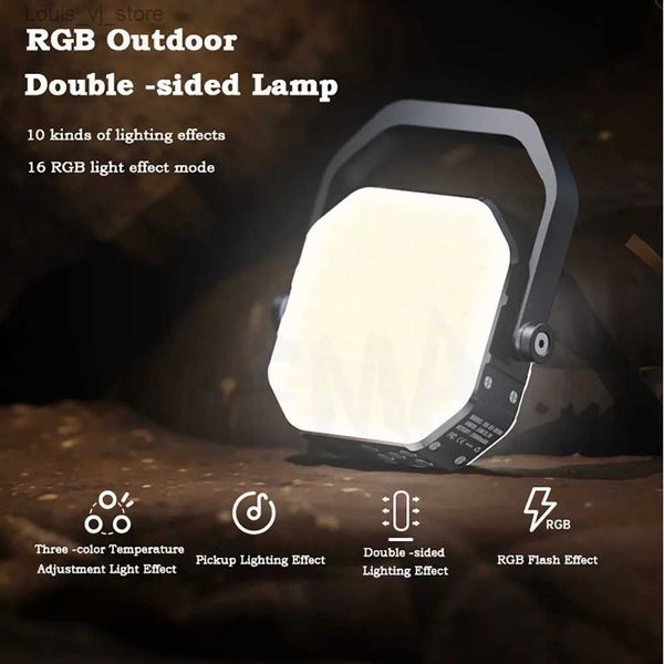 Lanterne de Camping Mini RGB commande vocale lumière LED Double côtés lampe d'ambiance en direct lampe de tente de Camping en plein air chargeur USB batterie externe lampe de poche YQ231205