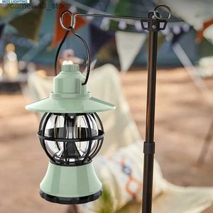 Lanterne de camping Mini lanternes suspendues en métal vintage 3600mAh batterie lumière chaude LED lanterne de camp lumière de tente légère rechargeable pour l'extérieur Q231115