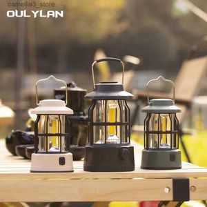 Camping Lantern Nouvelle lampe de camping en plein air atmosphère tente lumière COB rétro lampe de cheval éclairage de camp portable lumières suspendues rechargeables Q231116