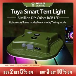 Lanterne de camping rechargeable LED Smart Light Contrôle Bluetooth par Tuya APP Music Sync RGB LED Éclairage de tente 13500mAh Extérieur 80W 240327