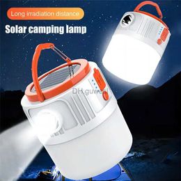 Lanterna da campeggio Lanterna da campeggio solare 6 modalità Tipo-C USB Lampada da tenda portatile solare Lanterne a LED per bancarella del mercato notturno all'aperto Luce di emergenza YQ240124