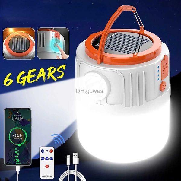 Linterna de camping Luz solar Camping Power Bank USB Bombilla recargable 6 engranajes Control remoto Lámpara de tienda Linternas portátiles Luces de emergencia al aire libre YQ240124