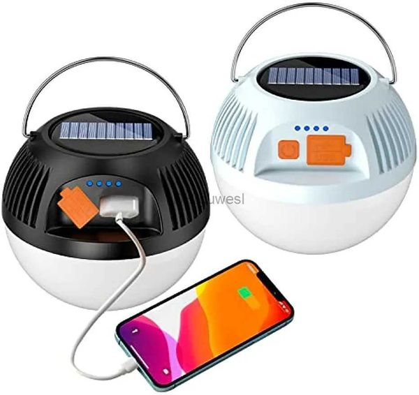 Linterna para acampar Linterna con luz LED recargable solar para acampar -3 modos para banco de energía para acampar / caminar luz impermeable de emergencia YQ240124