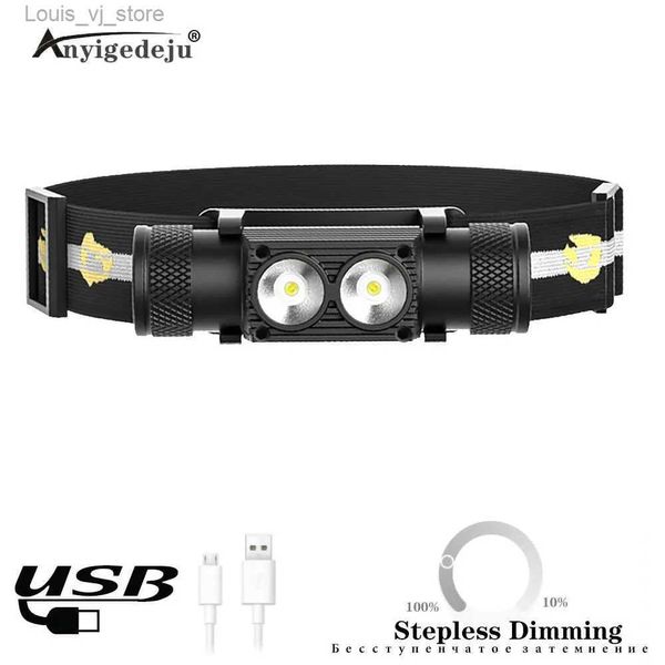 Linterna para acampar Atenuación continua D25 XML L2 Linterna frontal LED Potente 6000LM Faro USB recargable 18650 Antorcha frontal Linterna para pesca para acampar YQ231205