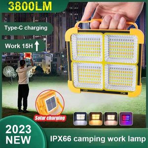 Lanterne de camping Super Bright LED Réflecteur Lampe de charge USB Portable Projecteur solaire extérieur IPX66 Lanternes de camping Travail de nuit Projecteur Q231116
