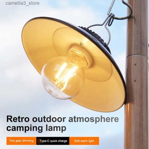 Lanterne de camping Lanterne de camping rechargeable par USB Rétro LED Lampe de tente Lampe de travail étanche Lampe de jardin extérieure suspendue Lampe de pelouse de chemin de rue Q231116