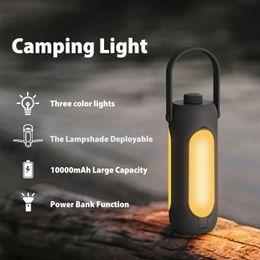 Luz de campamento plegable al aire libre Carga portátil de 10000 mAh Estudiante Dormitorio Luz de la carpa de la tienda de colgante LED LED 240514