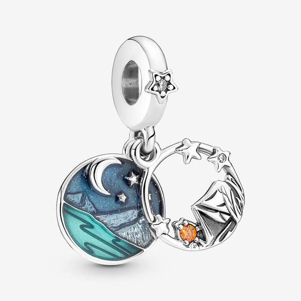 Camping Night Sky Double Dangle Charm Pandoras 925 Sterling Silver Luxury Charm Set Bracelet Making Charms Perles Designer Collier Pendentif Boîte Originale TOP qualité