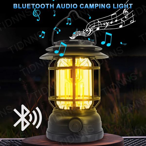 Camping rétro lanterne torche lampe de poche lumière Bluetooth Ser tente lumière pour tente extérieure Camping randonnée lumière continue gradation 240119